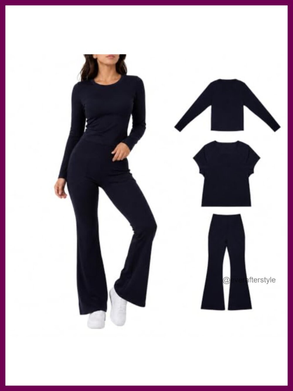 3 Piece Lounge Set Women 2 Tops Flare Pants Stretch